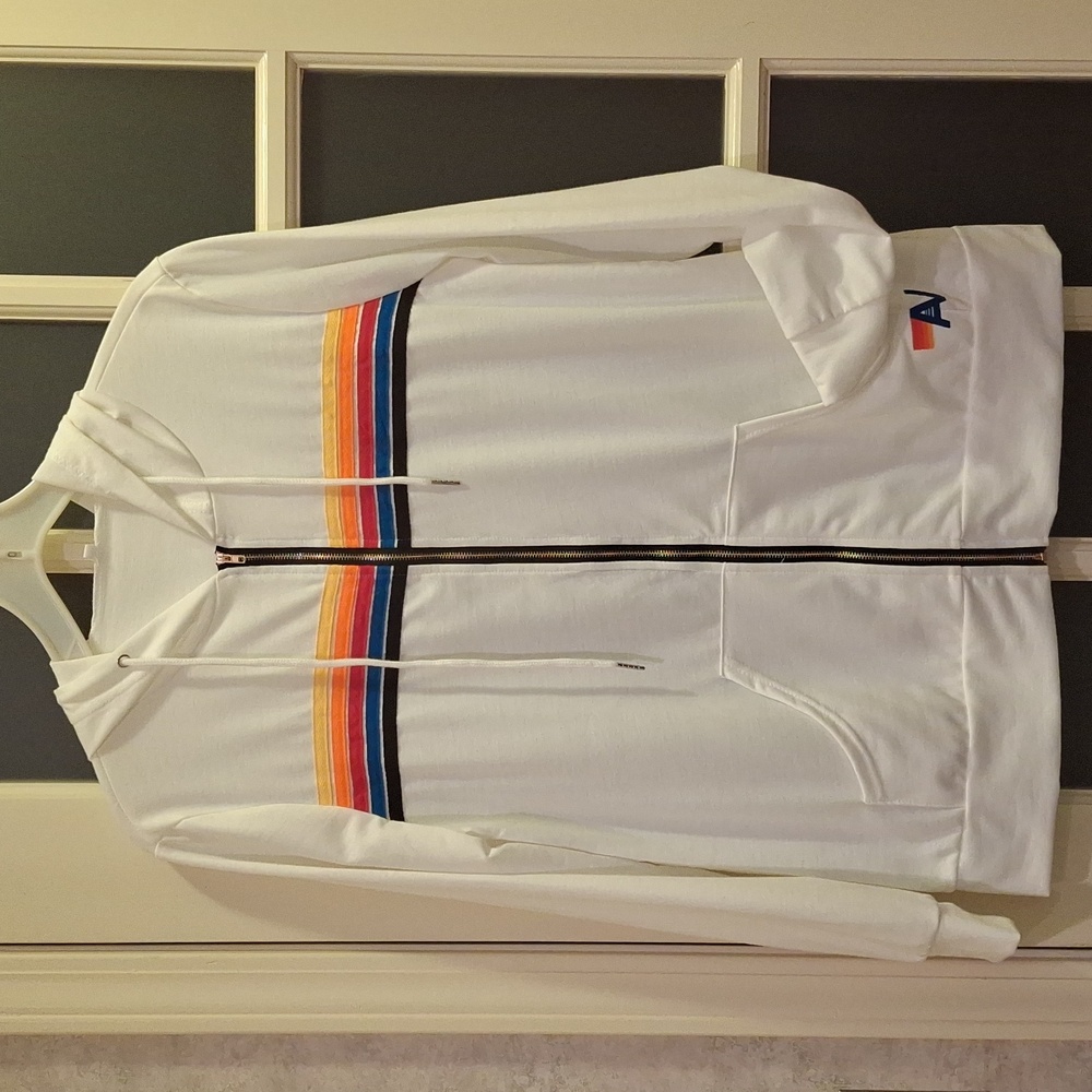 "AVIATOR NATION" SZ XL, White Neon Rainbow Five Stripe. MSRP $189 Like new!